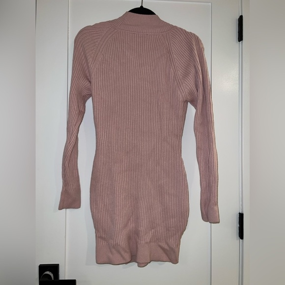 BARDOT Mini Ribbed Mock Neck Knit Slit Dress in Dusty Pink Bodycon Womens Medium - Picture 6 of 10
